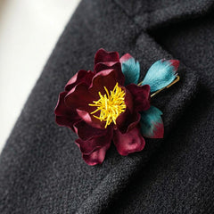 Silk Flower Brooch Handmade Burgundy Peony