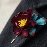 Silk Flower Brooch Handmade Burgundy Peony
