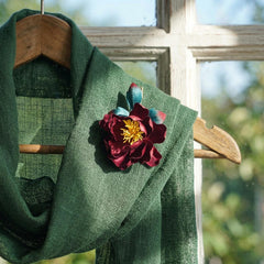 Silk Flower Brooch Handmade Burgundy Peony