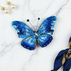 Luxury Hand Embroidered Butterfly Brooch — Blue Morpho