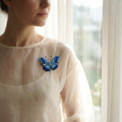 Luxury Hand Embroidered Butterfly Brooch — Blue Morpho