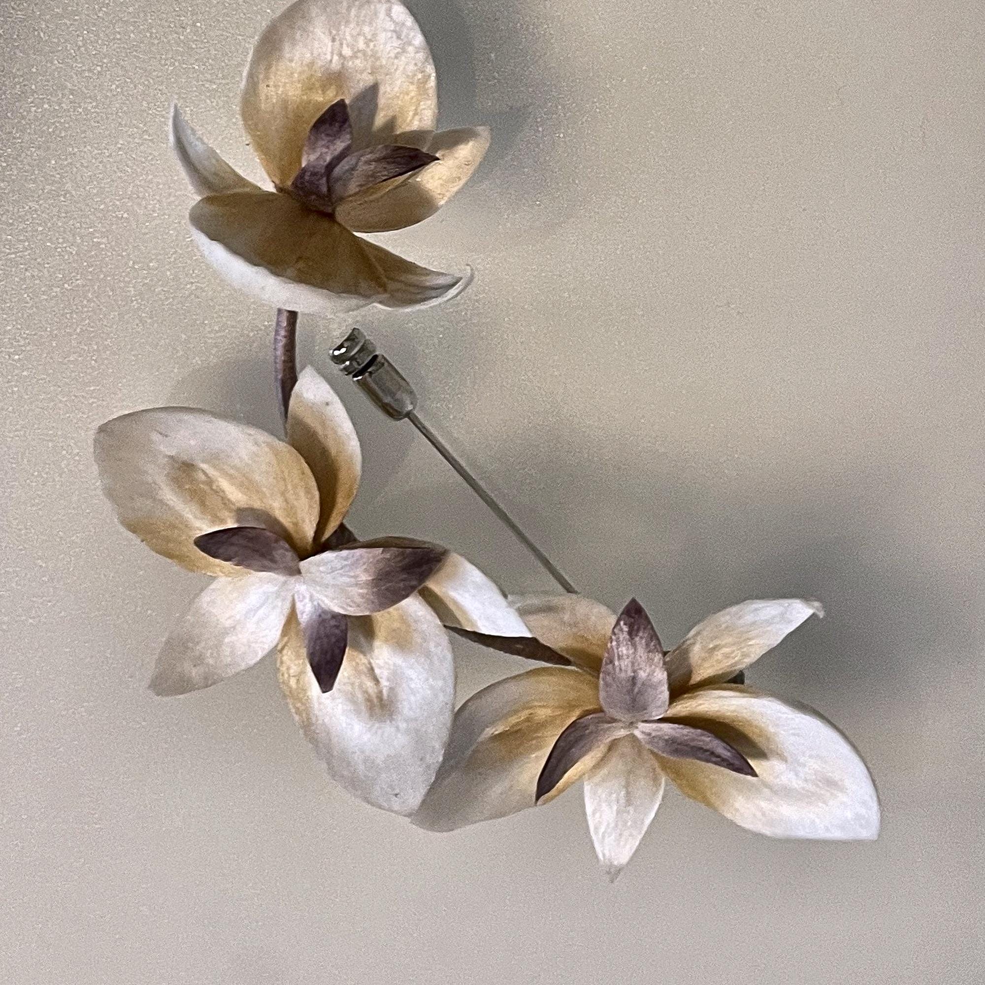 Ronghua Silk Orchid Brooch — Ivory & Plum-Brown