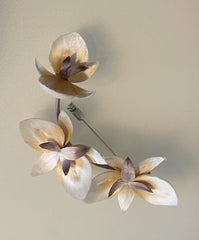 Ronghua Silk Orchid Brooch — Ivory & Plum-Brown