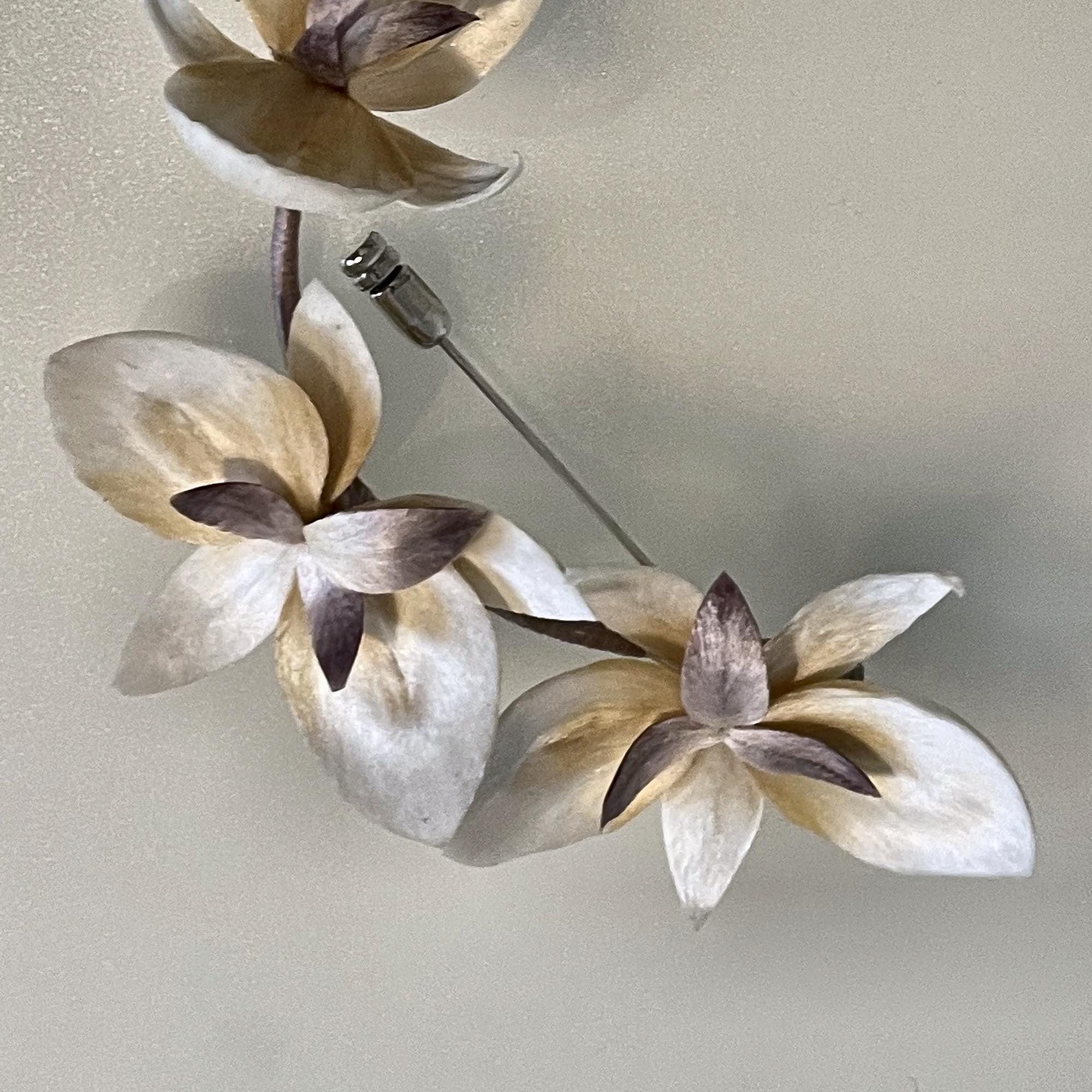 Ronghua Silk Orchid Brooch — Ivory & Plum-Brown