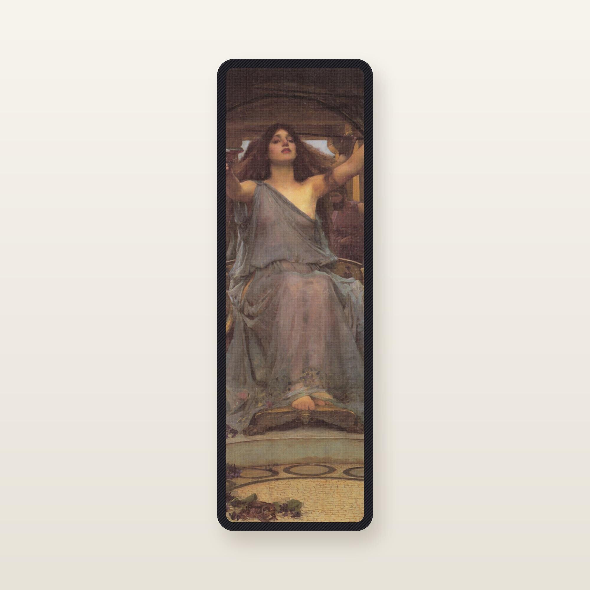 The Odyssey bookmark Circe's Cup: translucent silk organza bookmark, 11.5 x 3.5 cm, black silk-wrapped frame, printed with Waterhouse, Circe Offering the Cup to Ulysses, 1891