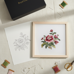 Sketch to Su embroidery artwork flat lay