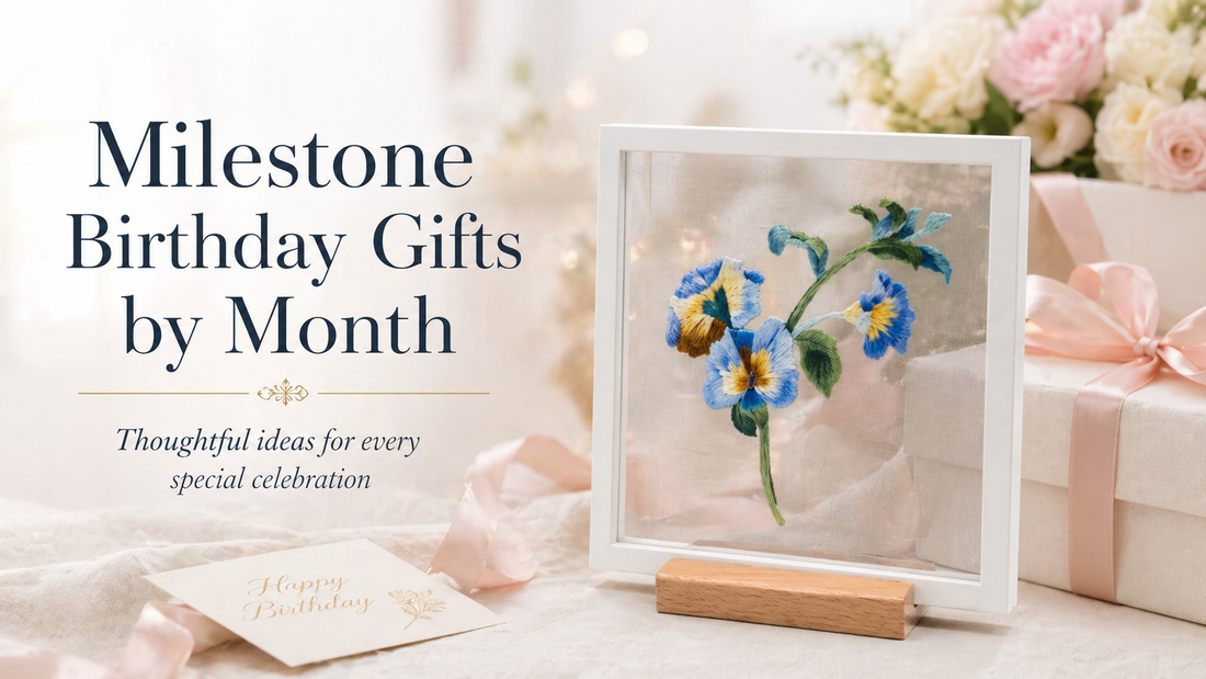 Milestone Birthday Gifts by Month: Silk Embroidery & Birth Flower Ideas for Him and Her (30th, 50th, 60th & Beyond)