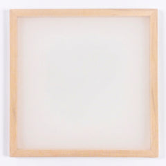 Blank silk organza embroidery frame in pale wood, 20 cm square, the organza pre-tensioned