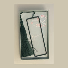 Embroidery bookmark blank: sheer silk organza in a hand-wrapped silk cord frame with a tassel, 12 by 4 cm