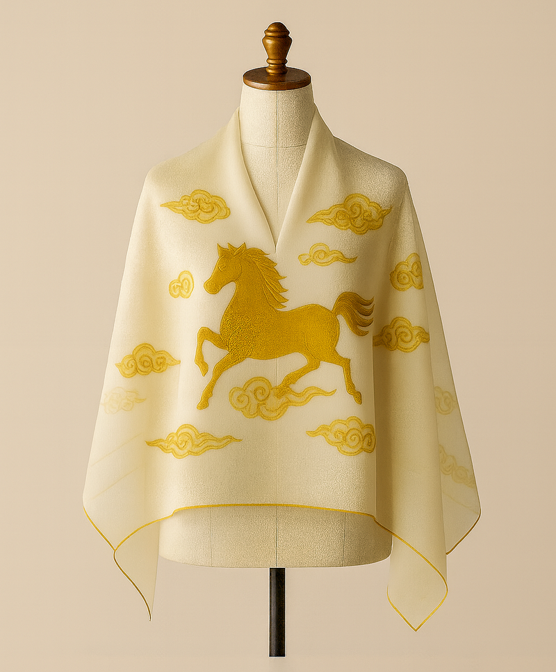 Sheer Embroidered Shawl 70×200 - Dunhuang Clouds