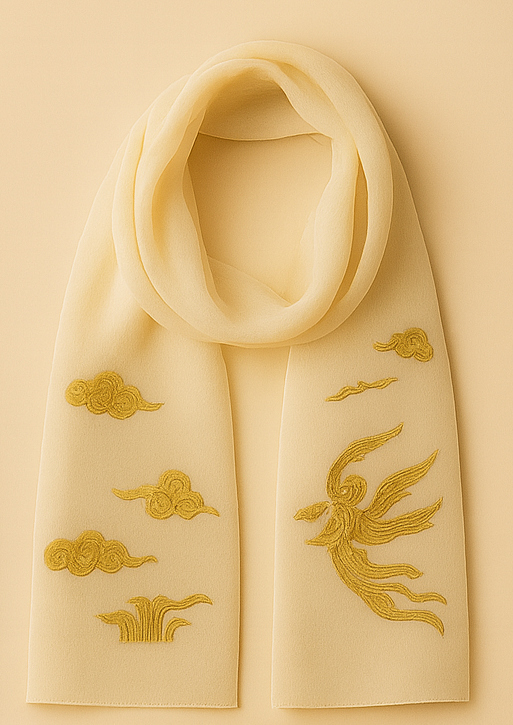 Celestial Blessing Embroidered Scarf 180×35 - Feitian Motif | Royal Chou