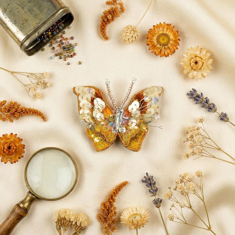 Luxury Hand Embroidered Butterfly Brooch