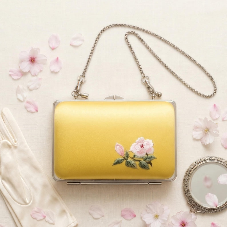 Luxury Hand Embroidered Silk Clutch Bag — Floral