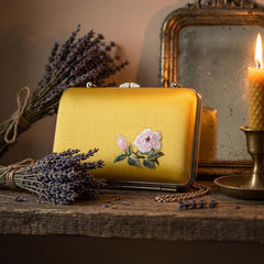 Luxury Hand Embroidered Silk Clutch Bag — Floral