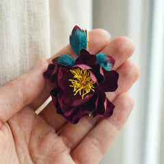 Silk Flower Brooch Handmade Burgundy Peony