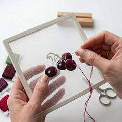 Silk Embroidery Kit with a unique frame — Cherry (Long & Short Stitch) -Both Sides Identical
