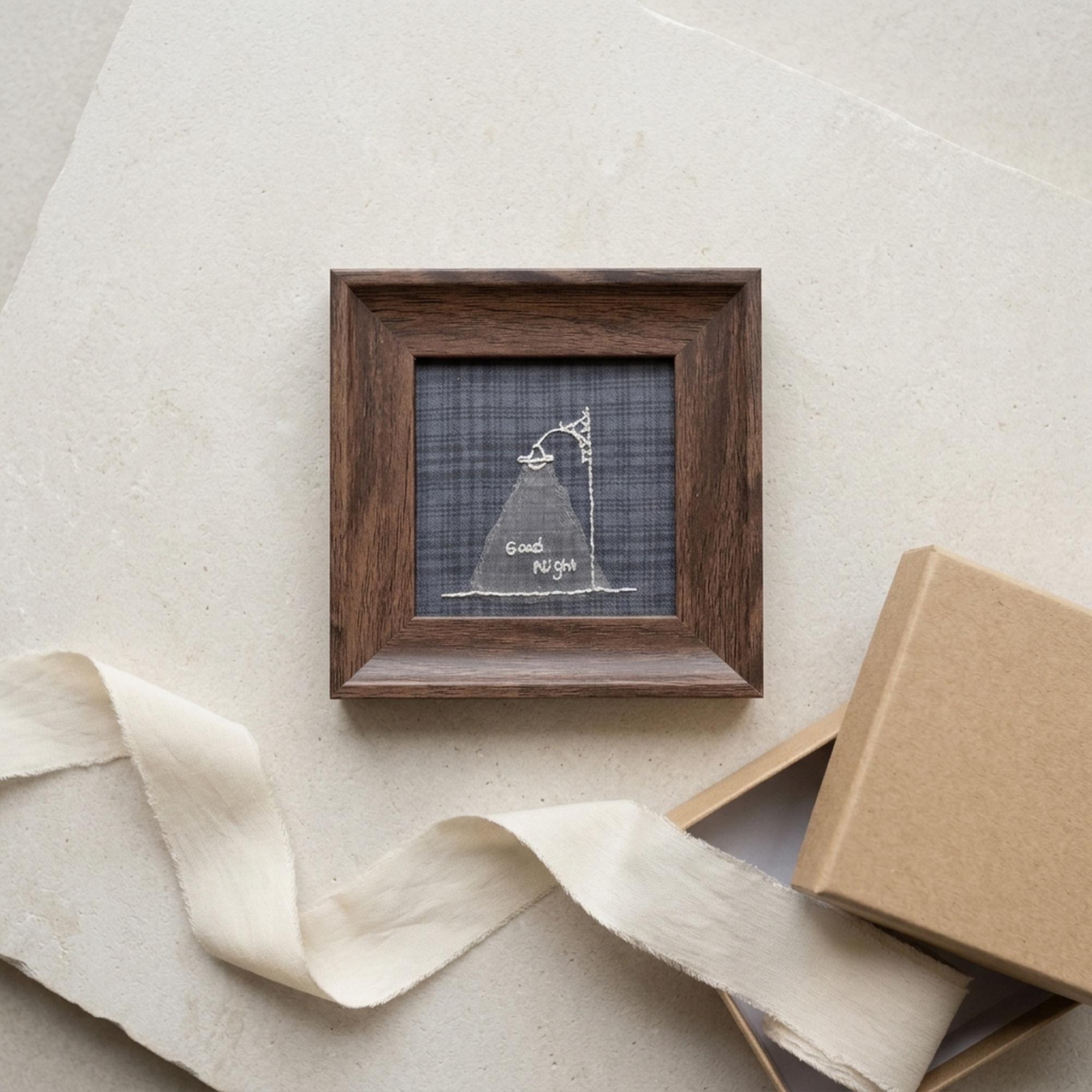 Illuminated Hand-Embroidered Frame — ‘Good Night’ Bedside Light