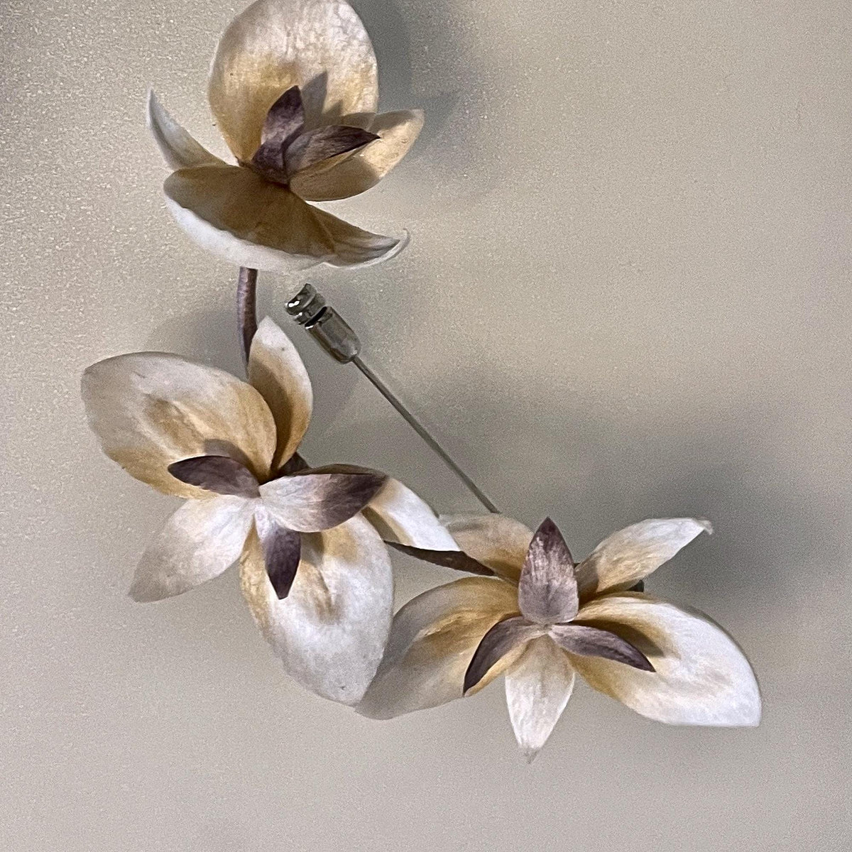 Ronghua Silk Orchid Brooch — Ivory & Plum-Brown
