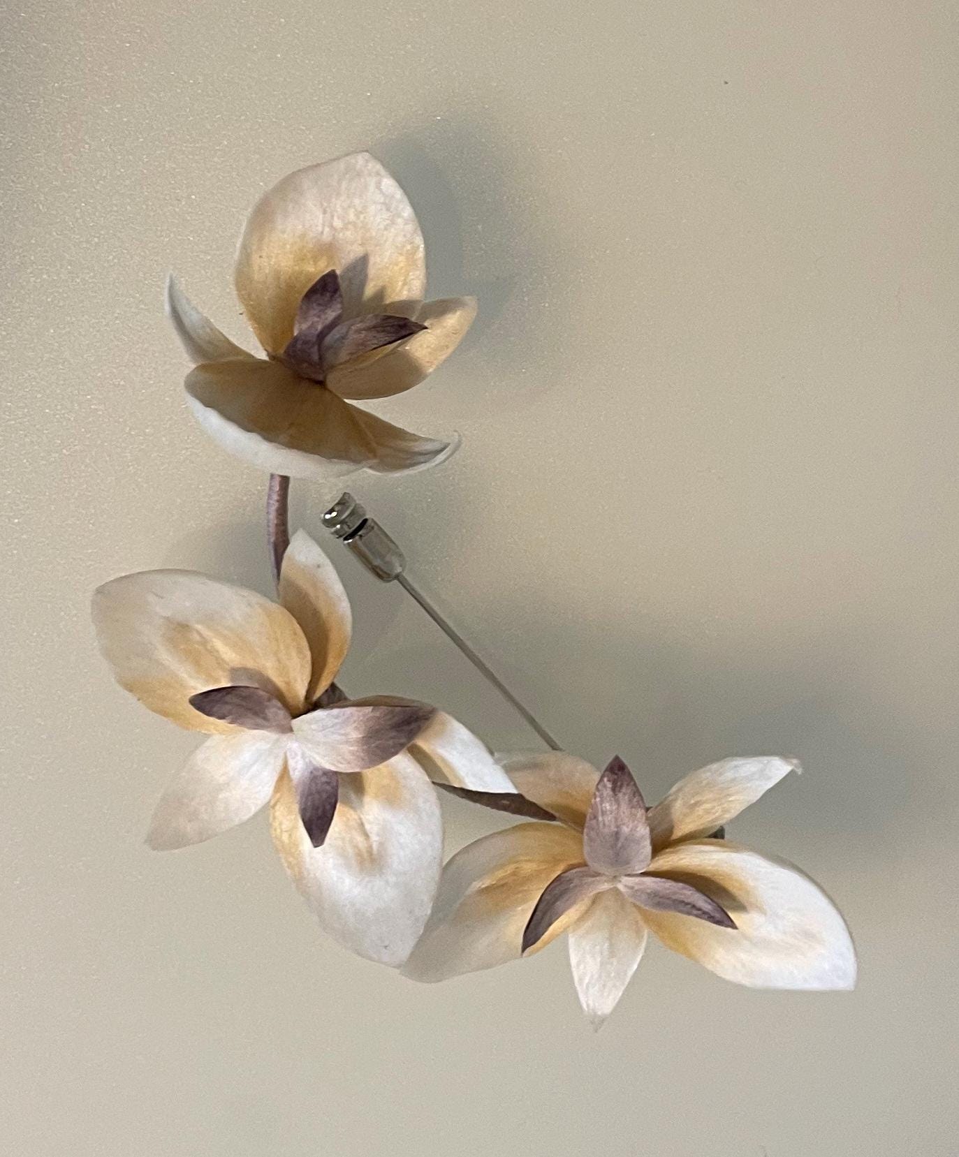Ronghua Silk Orchid Brooch — Ivory & Plum-Brown