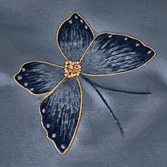 Dusty Blue Mulberry Silk Scarf — Hand-Embroidered Butterfly