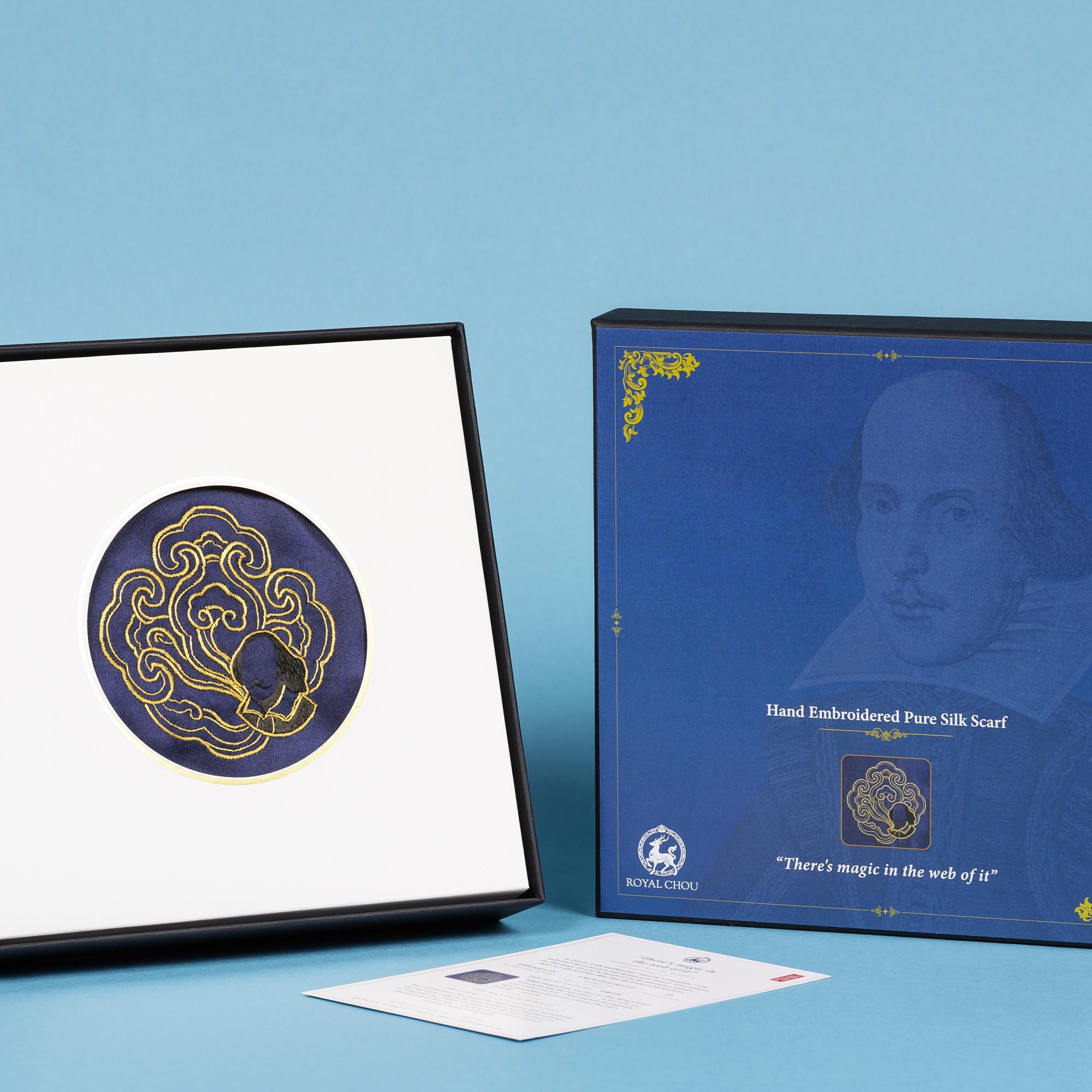 Closed presentation box beside the framed roundel