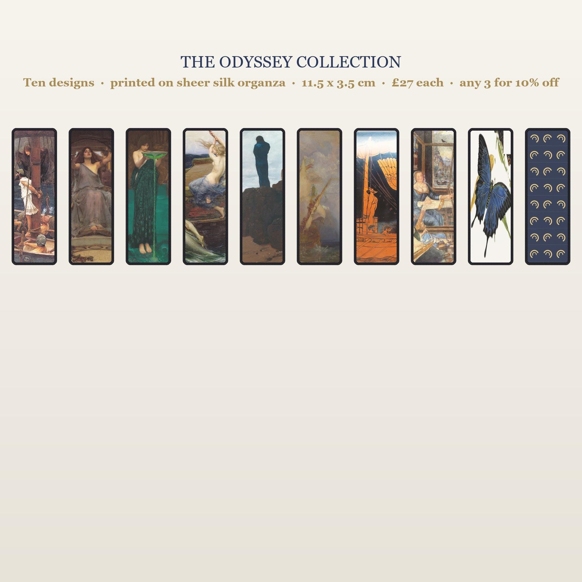 The Odyssey Collection: ten printed organza bookmark designs, 11.5 x 3.5 cm, £27 each, any three 10% off
