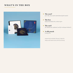 What is in the box: scarf, presentation box, card and silk pouch