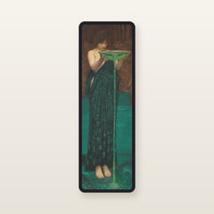 The Odyssey bookmark The Poisoner of the Sea: translucent silk organza bookmark, 11.5 x 3.5 cm, black silk-wrapped frame, printed with Waterhouse, Circe Invidiosa, 1892