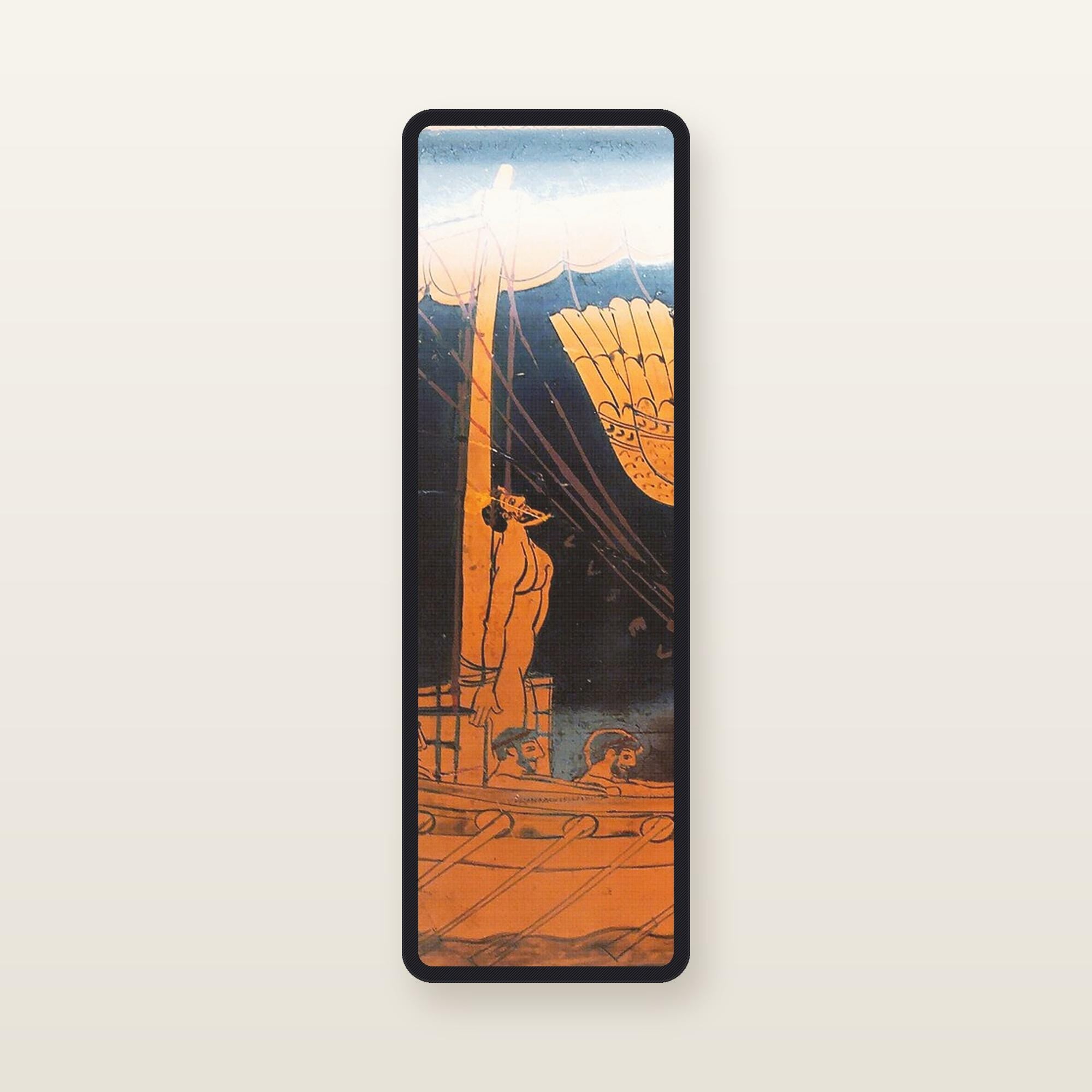 The Odyssey bookmark The Siren Vase: translucent silk organza bookmark, 11.5 x 3.5 cm, black silk-wrapped frame, printed with Attic red-figure stamnos, c. 480 BC